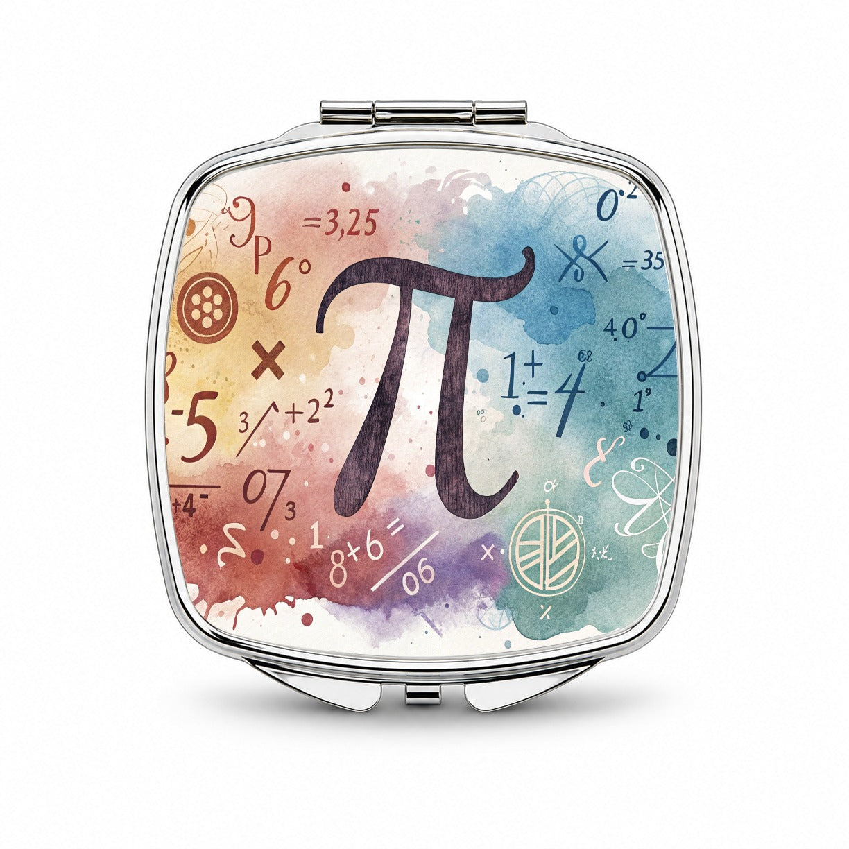 Math Numbers Symbols Pi Artistic Watercolor Small Travel Purse Handbag Pocket Makeup Compact Mirror
