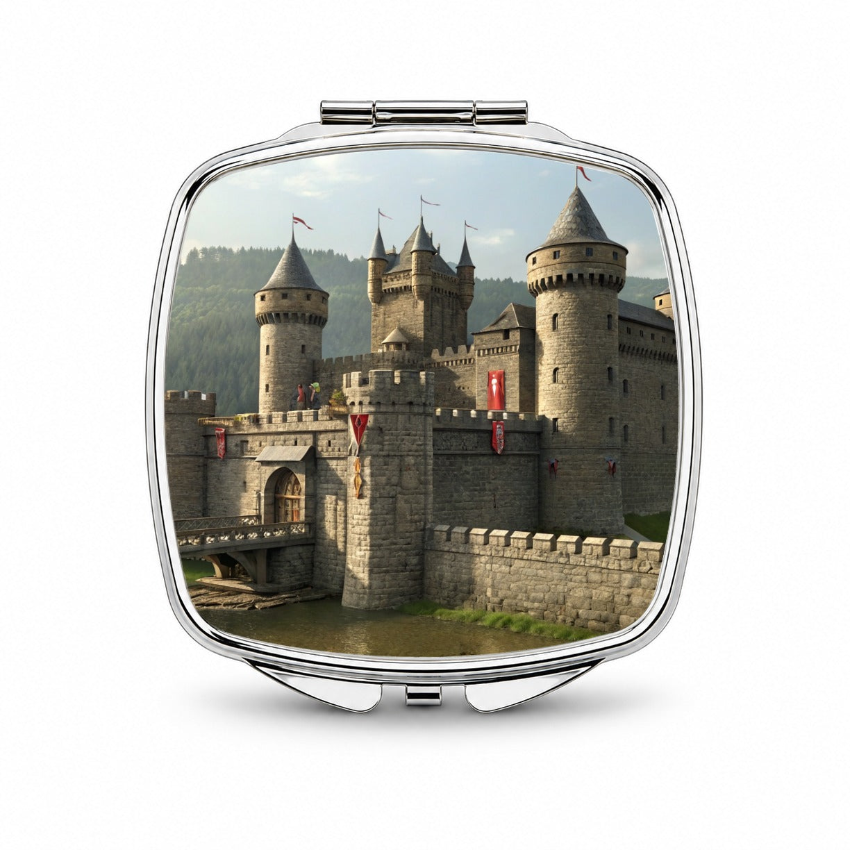 Medieval Castle with Moat Small Travel Purse Handbag Pocket Makeup Compact Mirror