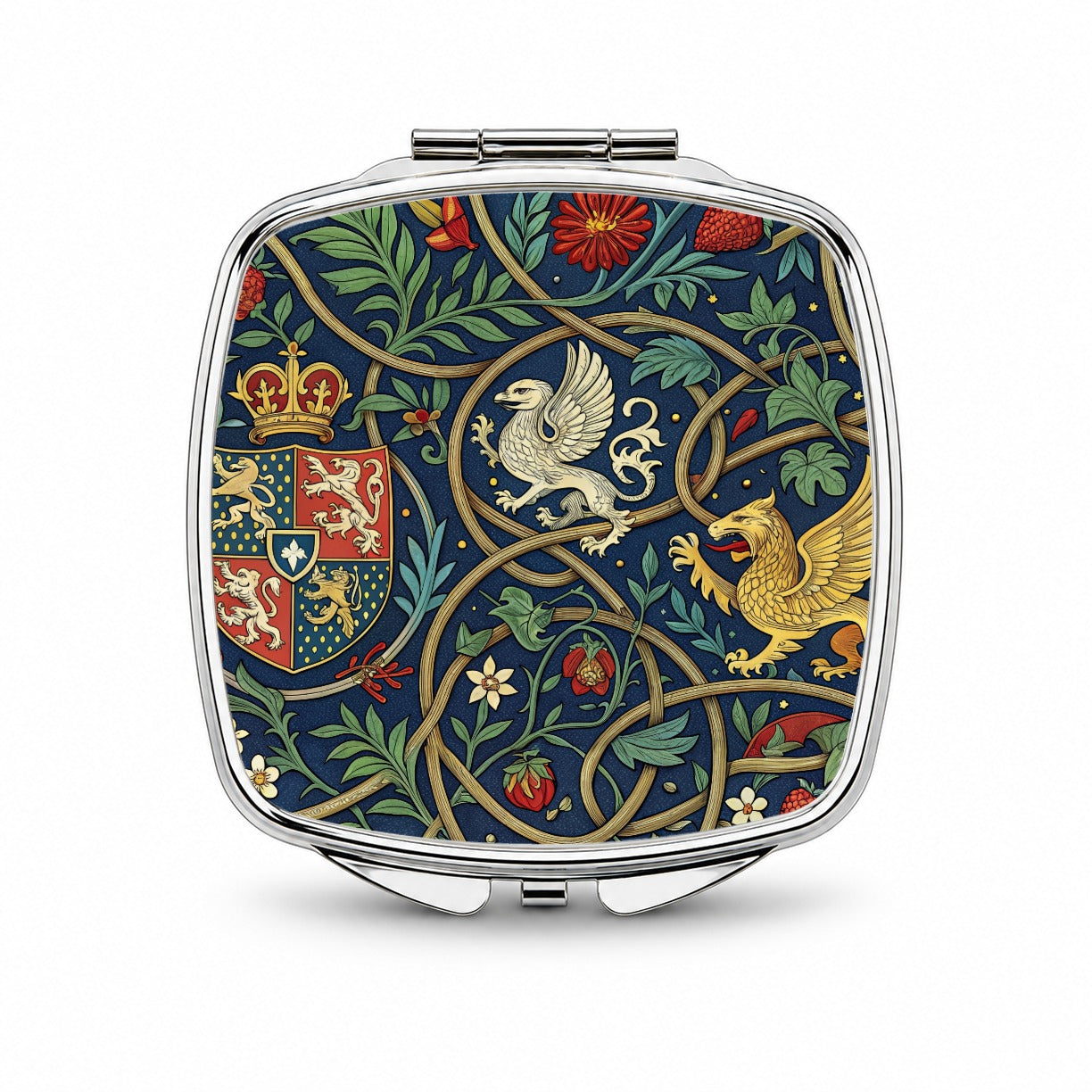 Medieval Ornamentation Griffins Shield Small Travel Purse Handbag Pocket Makeup Compact Mirror