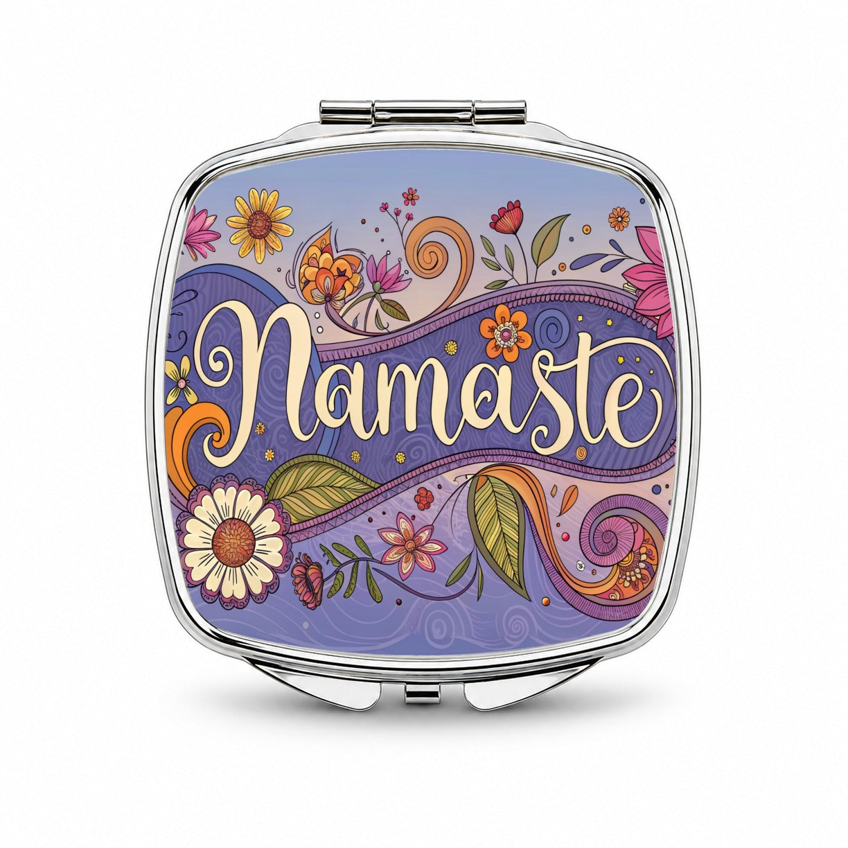 Namaste Hippie Flower Floral Yoga Small Travel Purse Handbag Pocket Makeup Compact Mirror