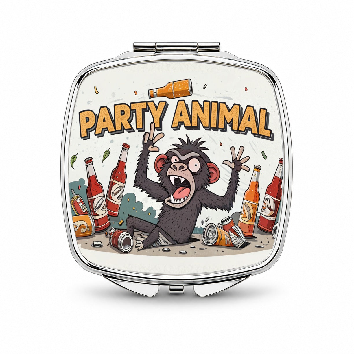 Party Animal Crazy Monkey Small Travel Purse Handbag Pocket Makeup Compact Mirror