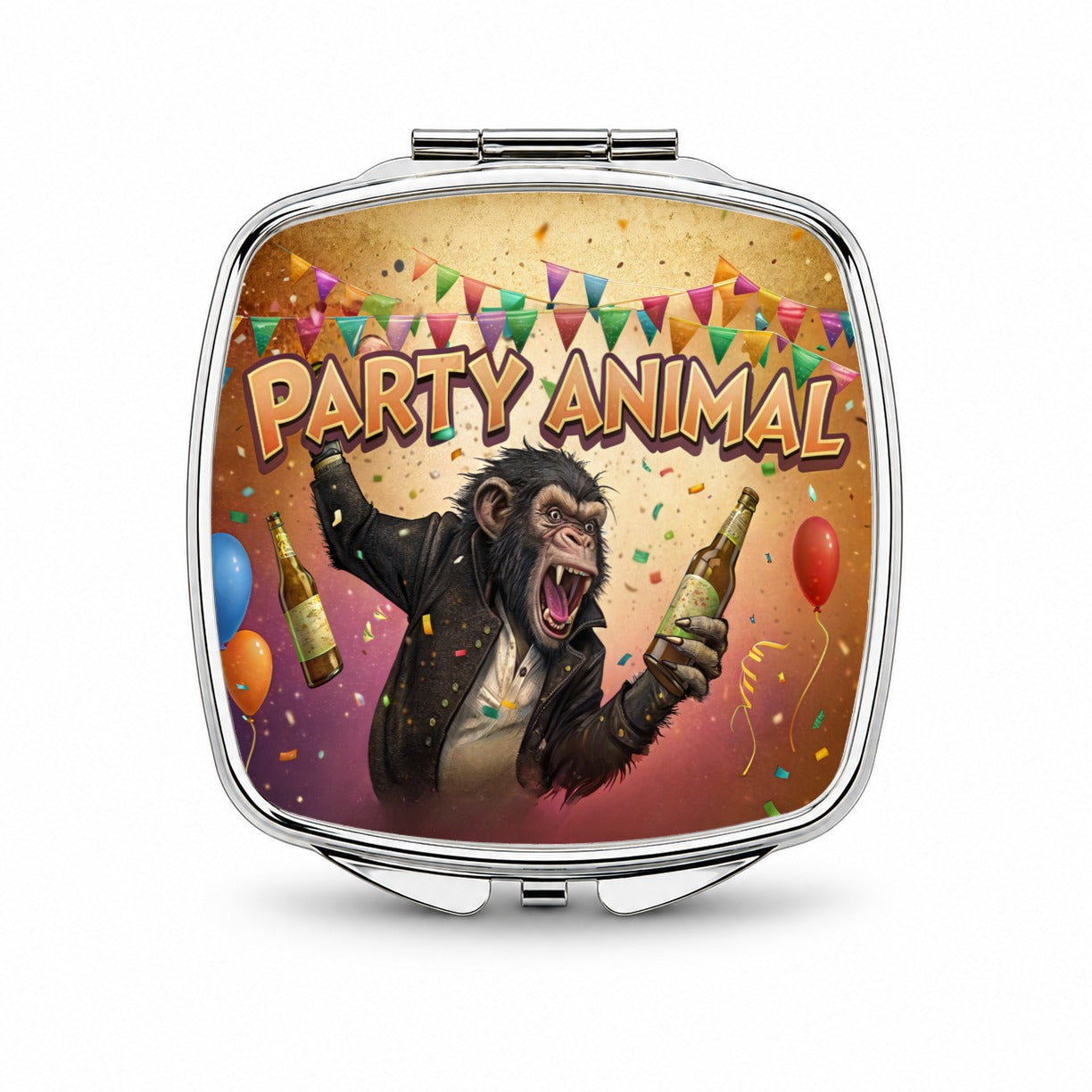 Party Animal Wild Drinking Monkey Small Travel Purse Handbag Pocket Makeup Compact Mirror