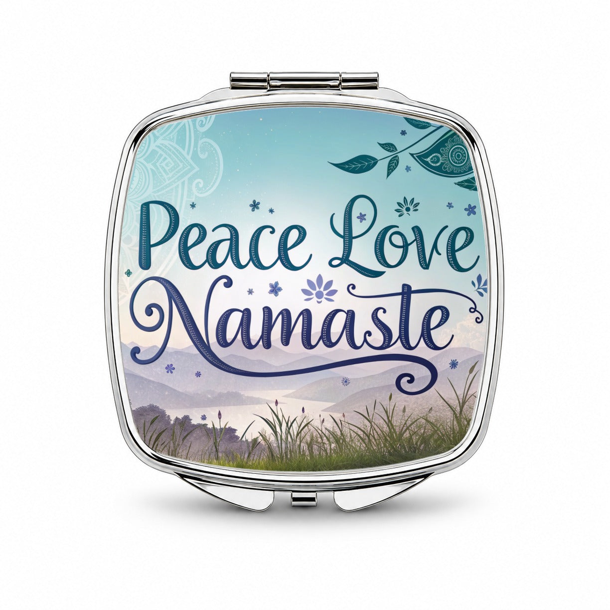 Peace Love Namaste Inspirational Small Travel Purse Handbag Pocket Makeup Compact Mirror