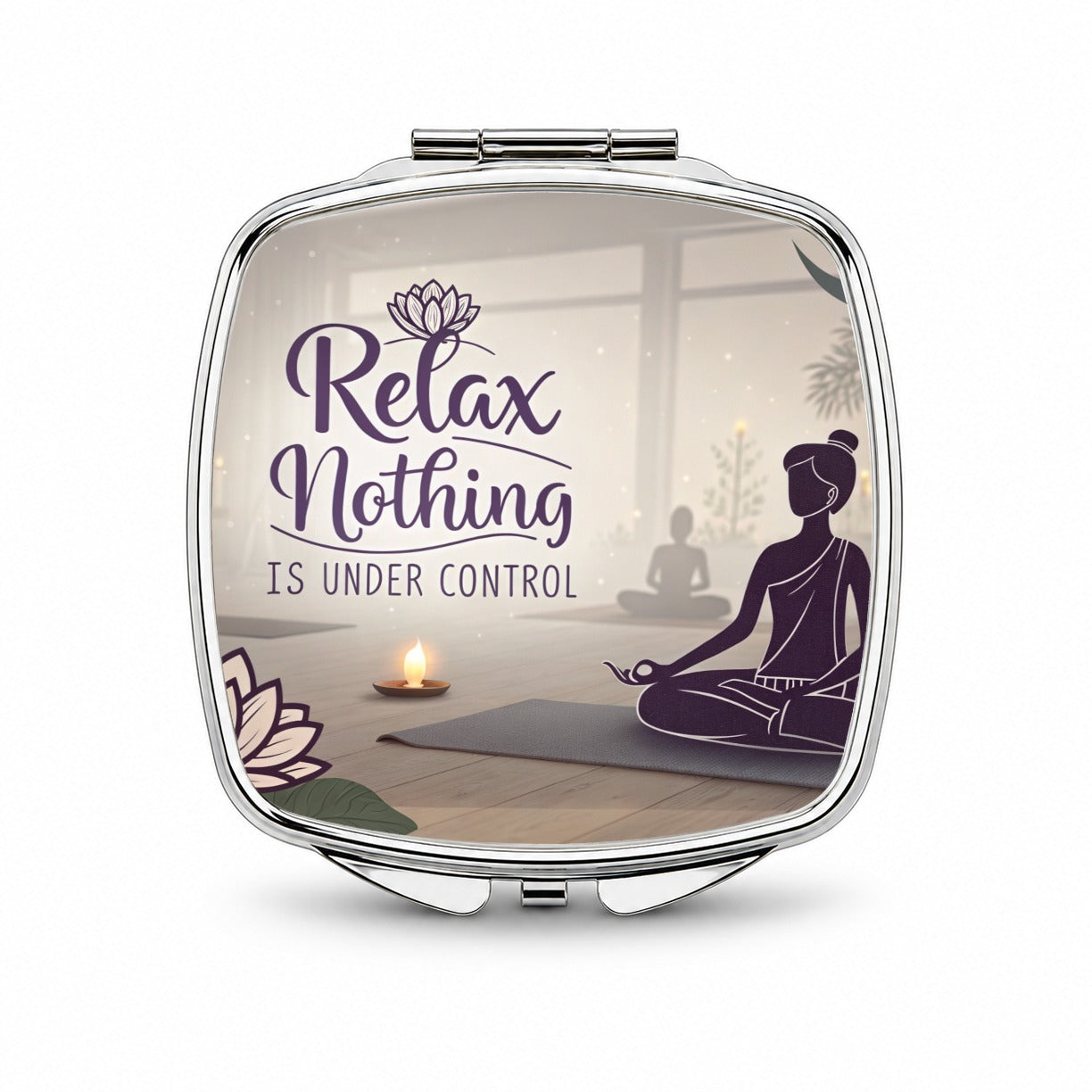 Relax Nothing Is Under Control Yoga Funny Small Travel Purse Handbag Pocket Makeup Compact Mirror