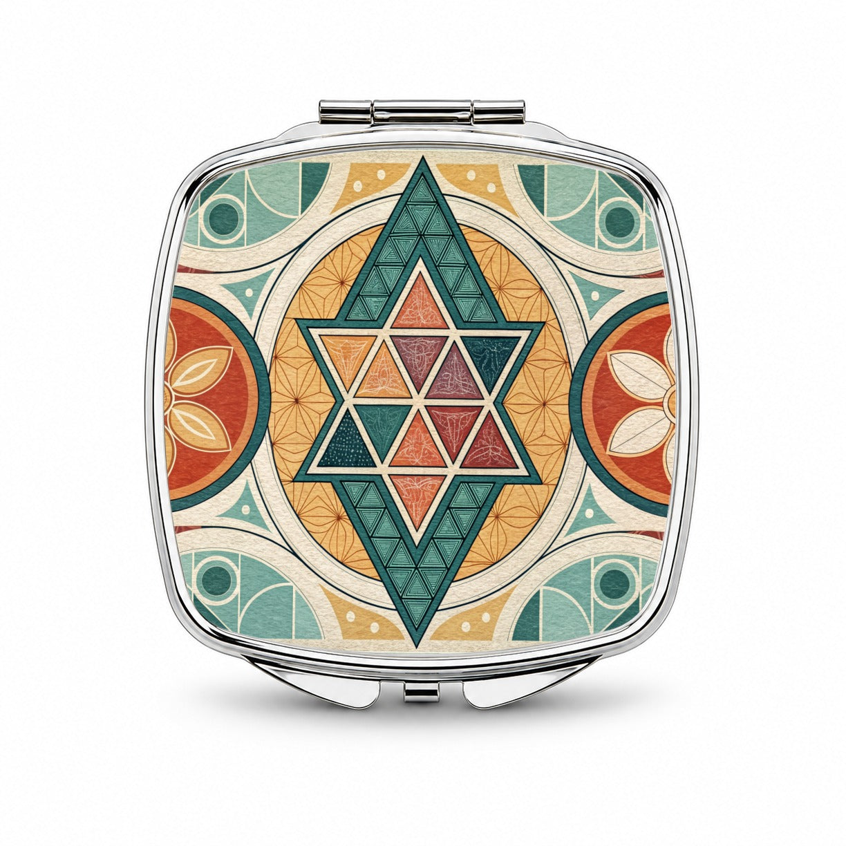 Retro Vintage Geometric Pattern Small Travel Purse Handbag Pocket Makeup Compact Mirror