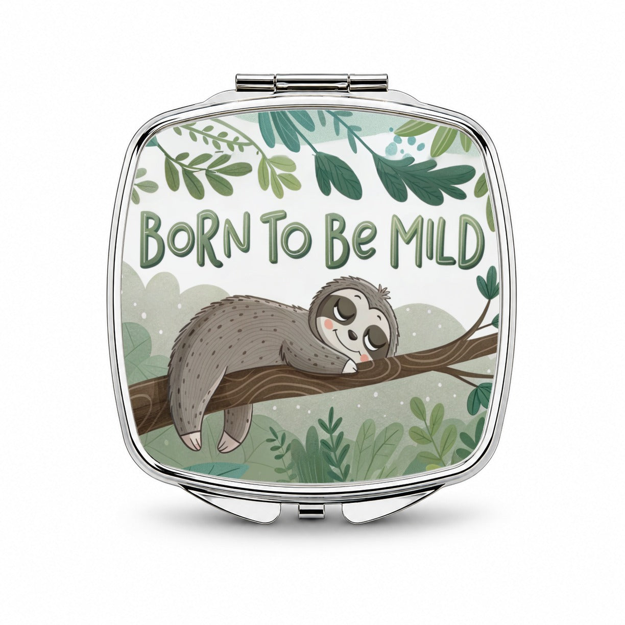 Sloth Sleeping Born To Be Mild Funny Small Travel Purse Handbag Pocket Makeup Compact Mirror