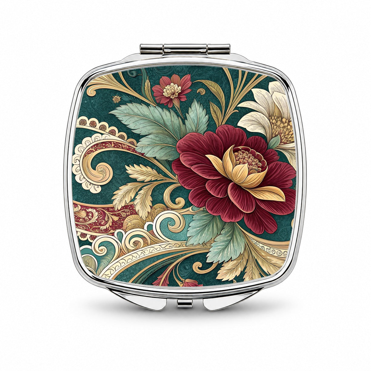 Victorian Decorative Floral Pattern Small Travel Purse Handbag Pocket Makeup Compact Mirror