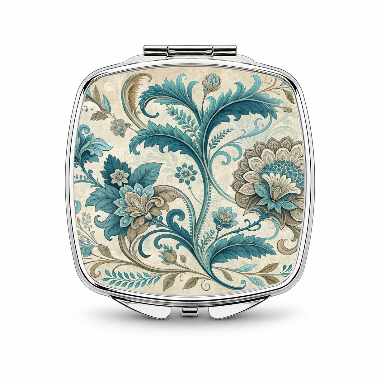 Victorian Decorative Flowers Leaves Pattern Small Travel Purse Handbag Pocket Makeup Compact Mirror