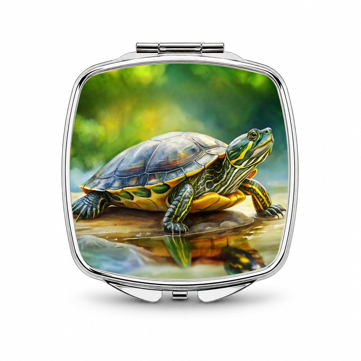 Yellow Bellied Slider Turtle Watercolor Small Travel Purse Handbag Pocket Makeup Compact Mirror