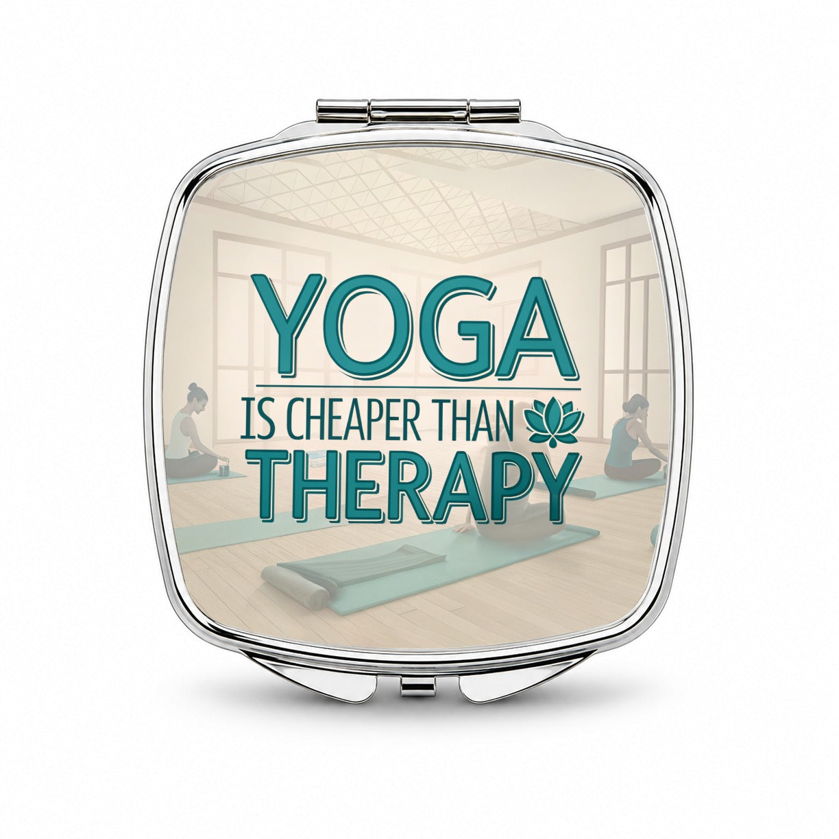 Yoga Is Cheaper Than Therapy Funny Small Travel Purse Handbag Pocket Makeup Compact Mirror