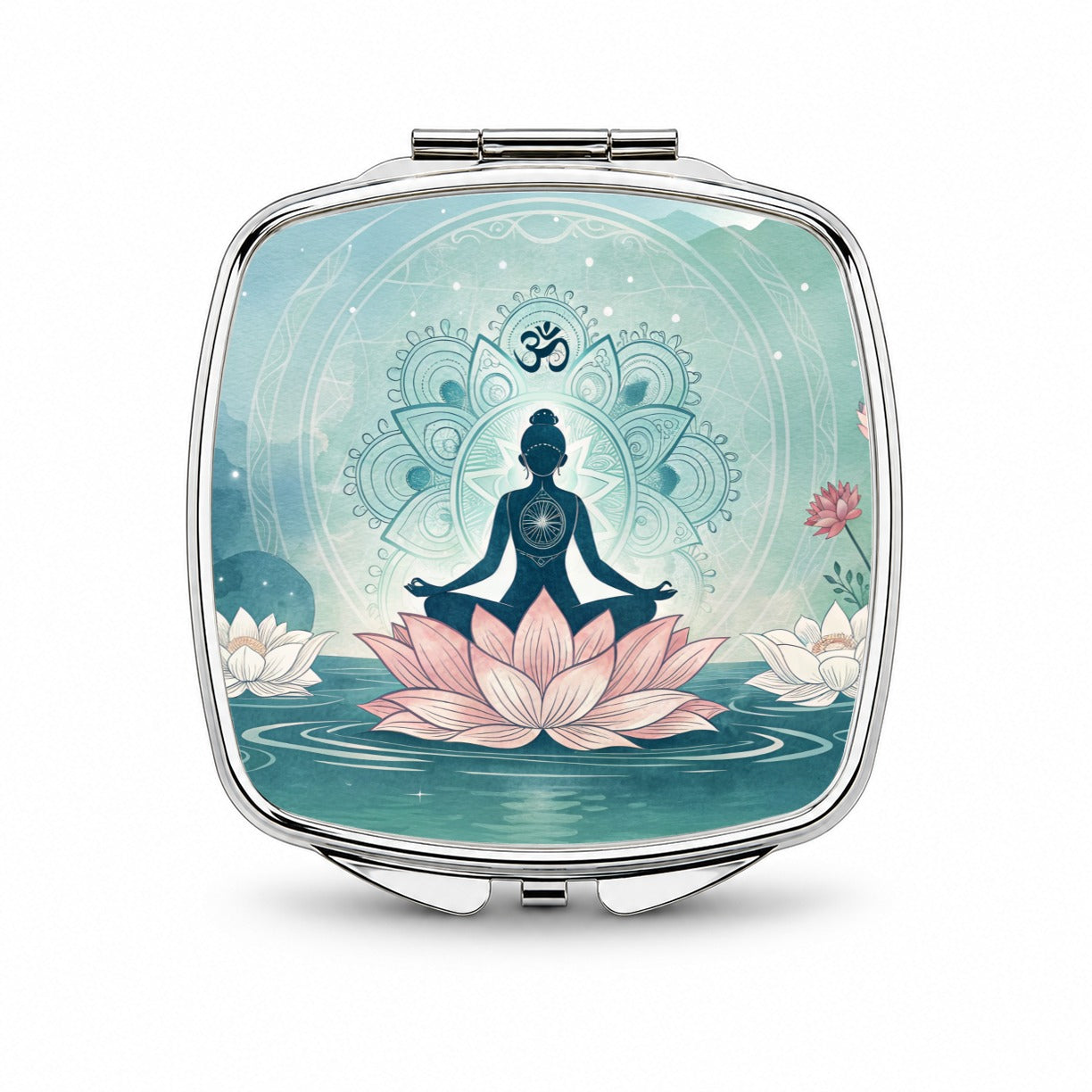 Yoga Meditation Lotus Flower Om Aum Small Travel Purse Handbag Pocket Makeup Compact Mirror