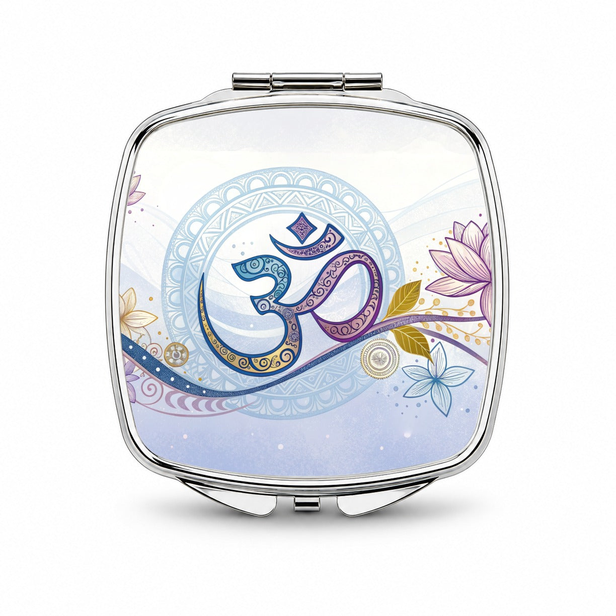 Yoga Om Aum Symbol Lotus Floral Small Travel Purse Handbag Pocket Makeup Compact Mirror
