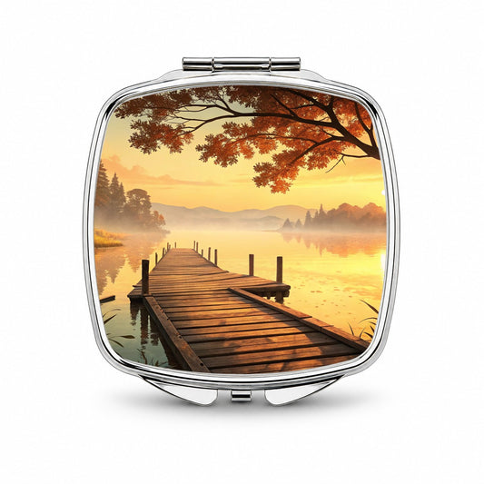 Autumn Lake Dock Sunset Small Travel Purse Handbag Pocket Makeup Compact Mirror