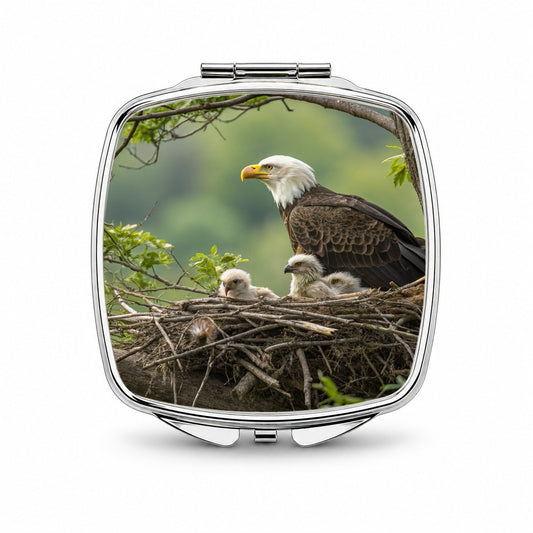Bald Eagle Babies In Nest Small Travel Purse Handbag Pocket Makeup Compact Mirror
