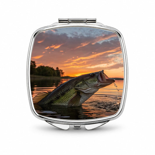 Bass Fish Fishing Sunset Small Travel Purse Handbag Pocket Makeup Compact Mirror