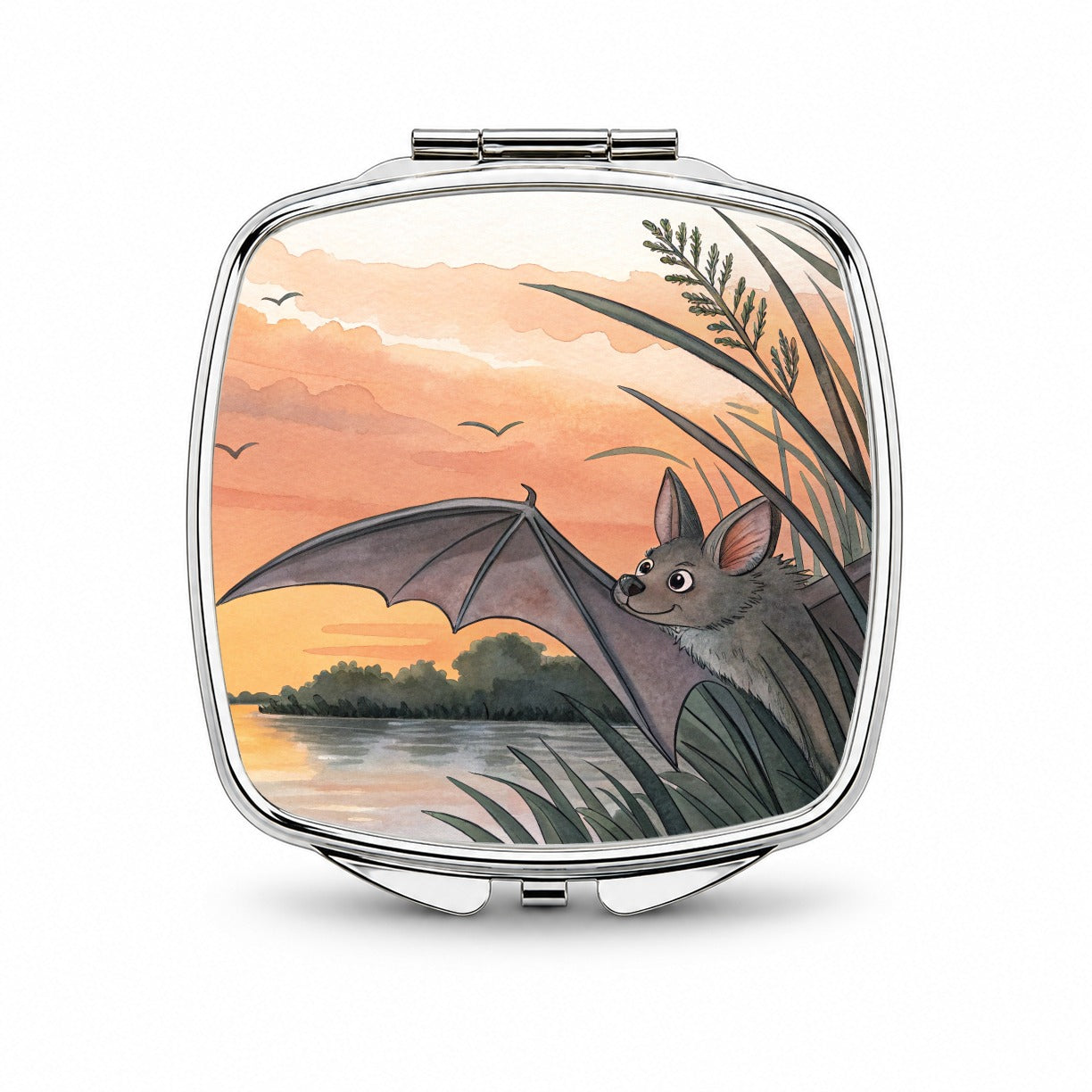 Bat Sunset Nature Scene Small Travel Purse Handbag Pocket Makeup Compact Mirror
