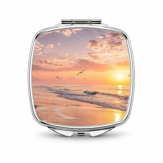 Beach Sunrise Ocean Small Travel Purse Handbag Pocket Makeup Compact Mirror
