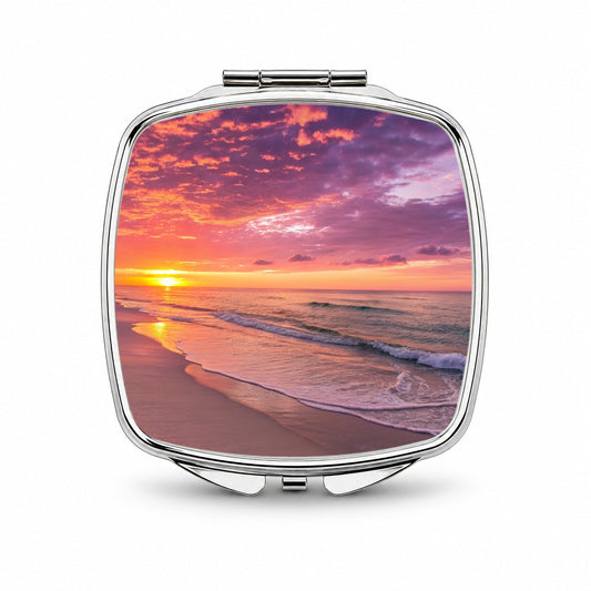 Beach Sunset Ocean Beautiful Small Travel Purse Handbag Pocket Makeup Compact Mirror