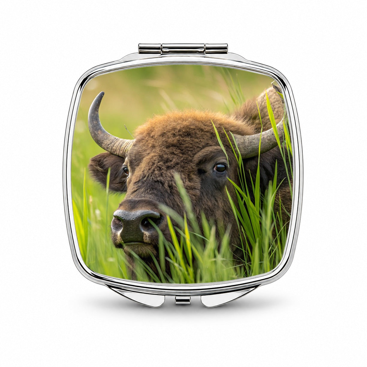 Bison Grassland Wildlife Scene Small Travel Purse Handbag Pocket Makeup Compact Mirror