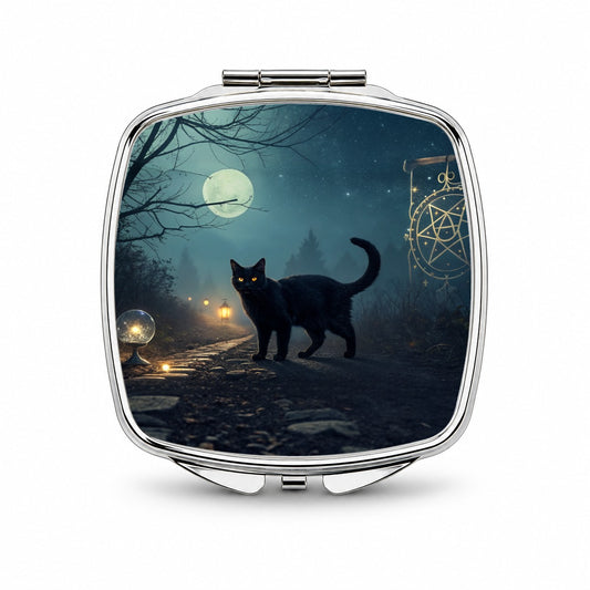 Black Cat Tarot Mystic Small Travel Purse Handbag Pocket Makeup Compact Mirror