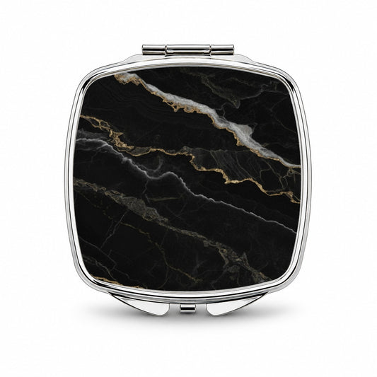 Black Marble Small Travel Purse Handbag Pocket Makeup Compact Mirror