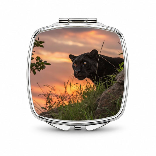 Black Panther At Sunset Small Travel Purse Handbag Pocket Makeup Compact Mirror