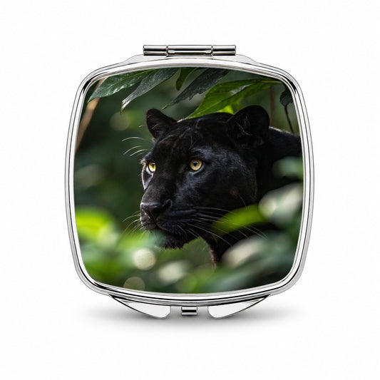 Black Panther Jungle Wildlife Small Travel Purse Handbag Pocket Makeup Compact Mirror
