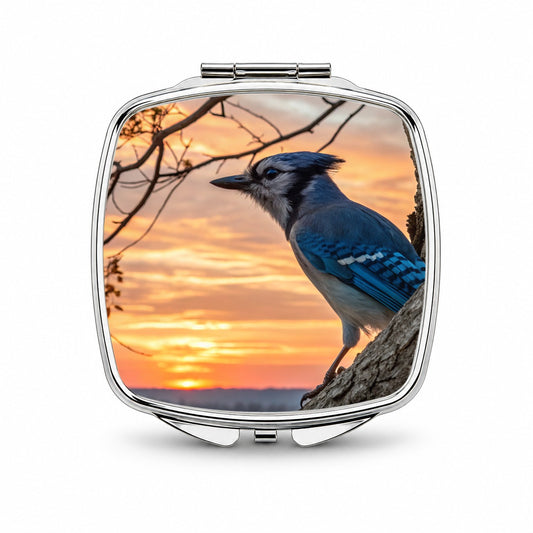 Blue Jay At Sunset Small Travel Purse Handbag Pocket Makeup Compact Mirror