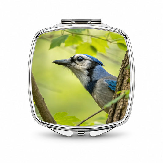 Blue Jay Bird Wildlife Small Travel Purse Handbag Pocket Makeup Compact Mirror