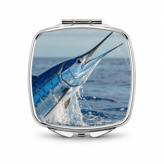 Blue Marlin Deep Sea Fishing Small Travel Purse Handbag Pocket Makeup Compact Mirror