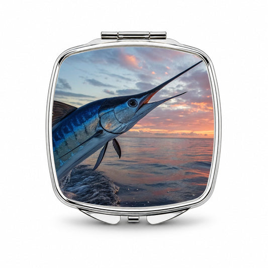 Blue Marlin Fishing Sunset Small Travel Purse Handbag Pocket Makeup Compact Mirror