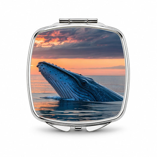Blue Whale Ocean Sunset Small Travel Purse Handbag Pocket Makeup Compact Mirror