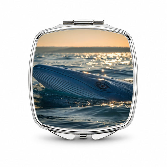 Blue Whale Ocean Wildlife Small Travel Purse Handbag Pocket Makeup Compact Mirror