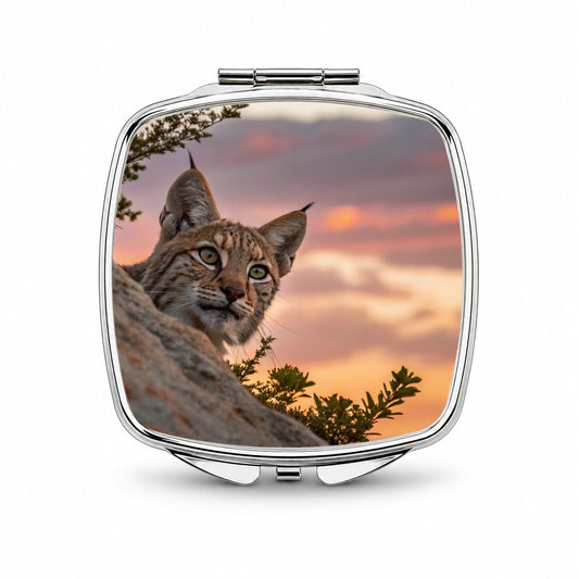Bobcat At Sunset Small Travel Purse Handbag Pocket Makeup Compact Mirror