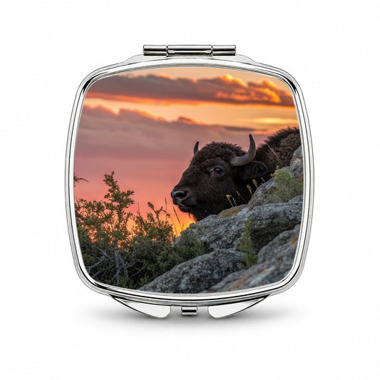 Buffalo At Sunset Small Travel Purse Handbag Pocket Makeup Compact Mirror