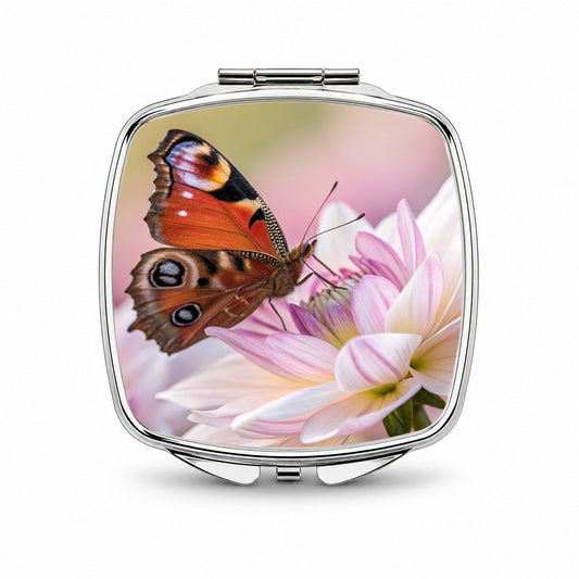 Butterfly Wildflower Garden Scene Small Travel Purse Handbag Pocket Makeup Compact Mirror