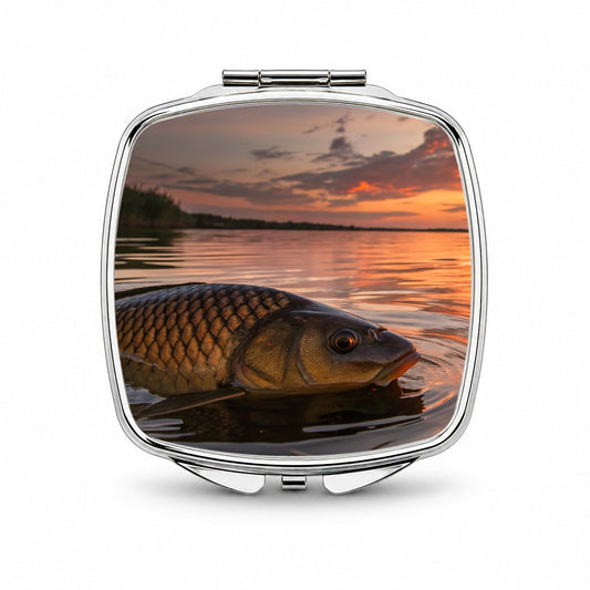 Carp Fishing At Sunset Small Travel Purse Handbag Pocket Makeup Compact Mirror