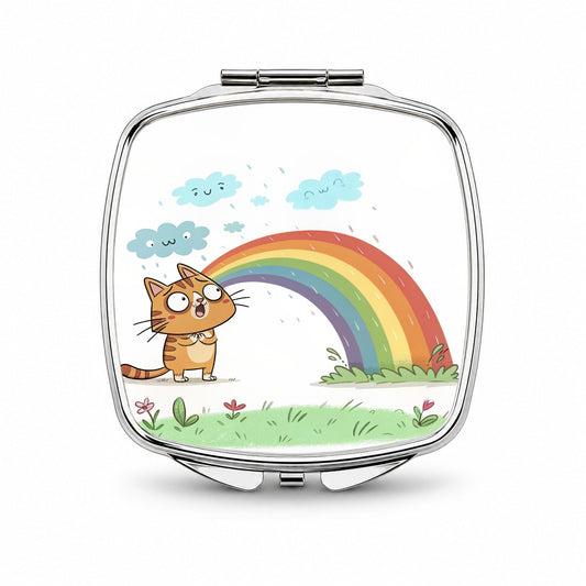 Cat Rainbow Pride Small Travel Purse Handbag Pocket Makeup Compact Mirror