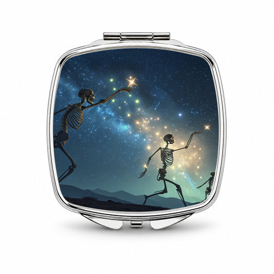 Celestial Dancing Skeletons Halloween Small Travel Purse Handbag Pocket Makeup Compact Mirror