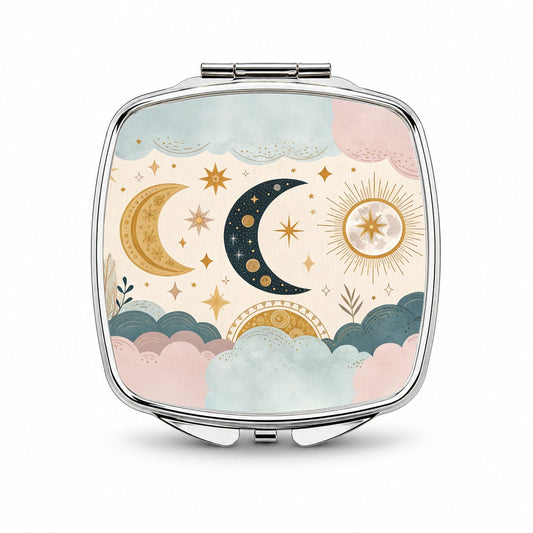 Celestial Moon Collage Small Travel Purse Handbag Pocket Makeup Compact Mirror