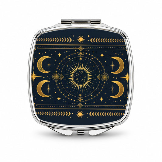 Celestial Mystical Tarot Art Small Travel Purse Handbag Pocket Makeup Compact Mirror