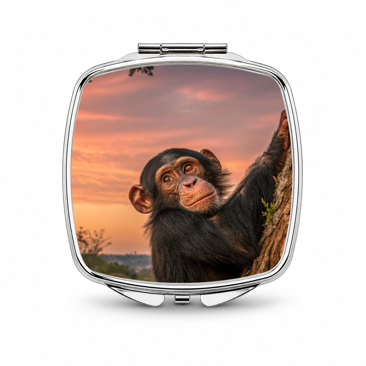 Chimpanzee Ape At Sunset Small Travel Purse Handbag Pocket Makeup Compact Mirror