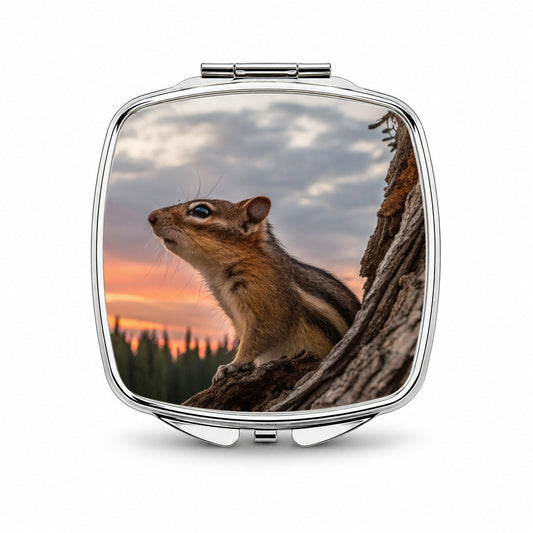 Chipmunk At Sunset Small Travel Purse Handbag Pocket Makeup Compact Mirror