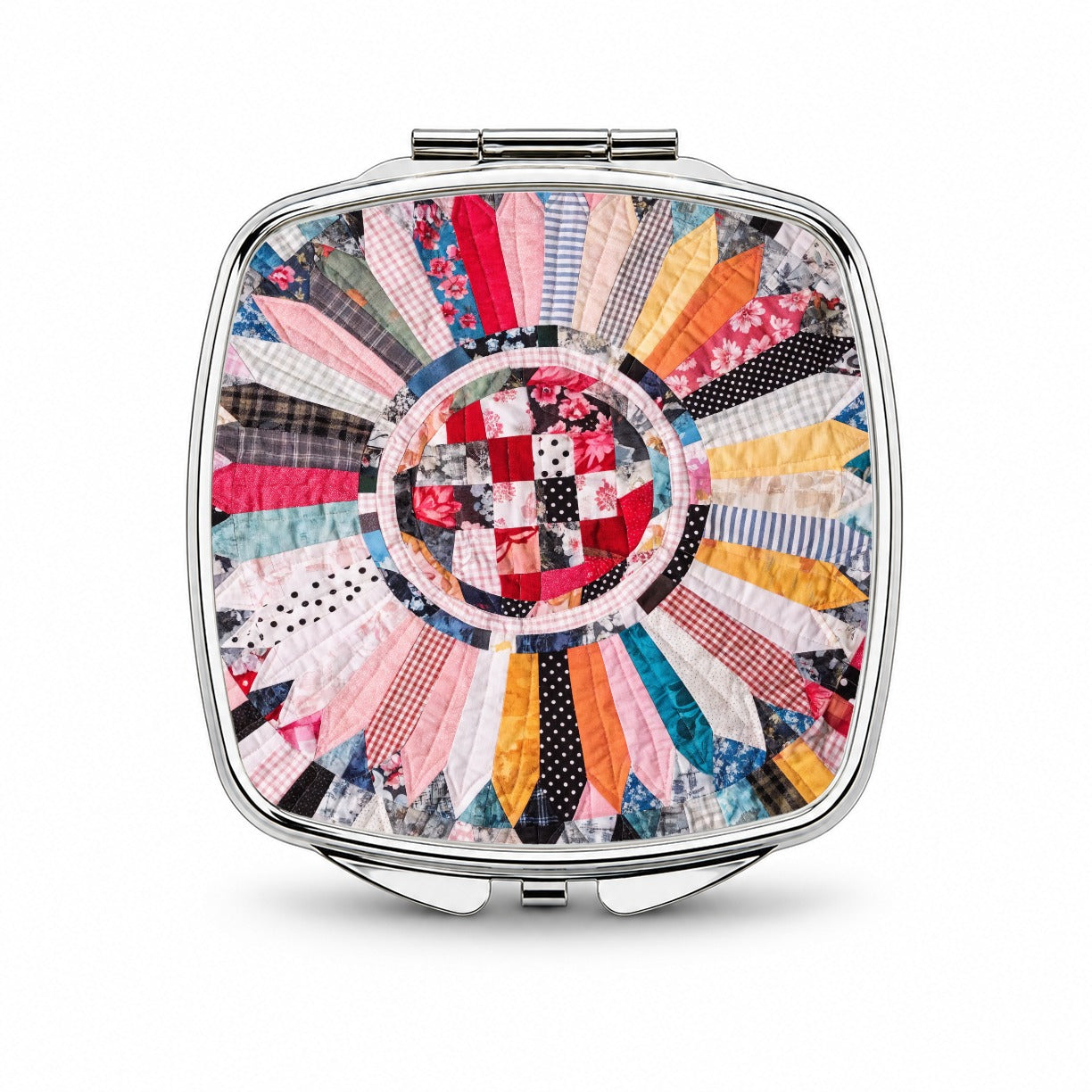 Circular Quilt Small Travel Purse Handbag Pocket Makeup Compact Mirror