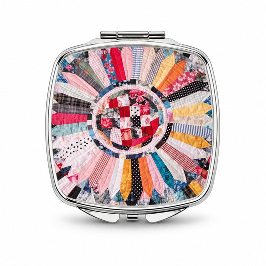 Circular Quilt Small Travel Purse Handbag Pocket Makeup Compact Mirror