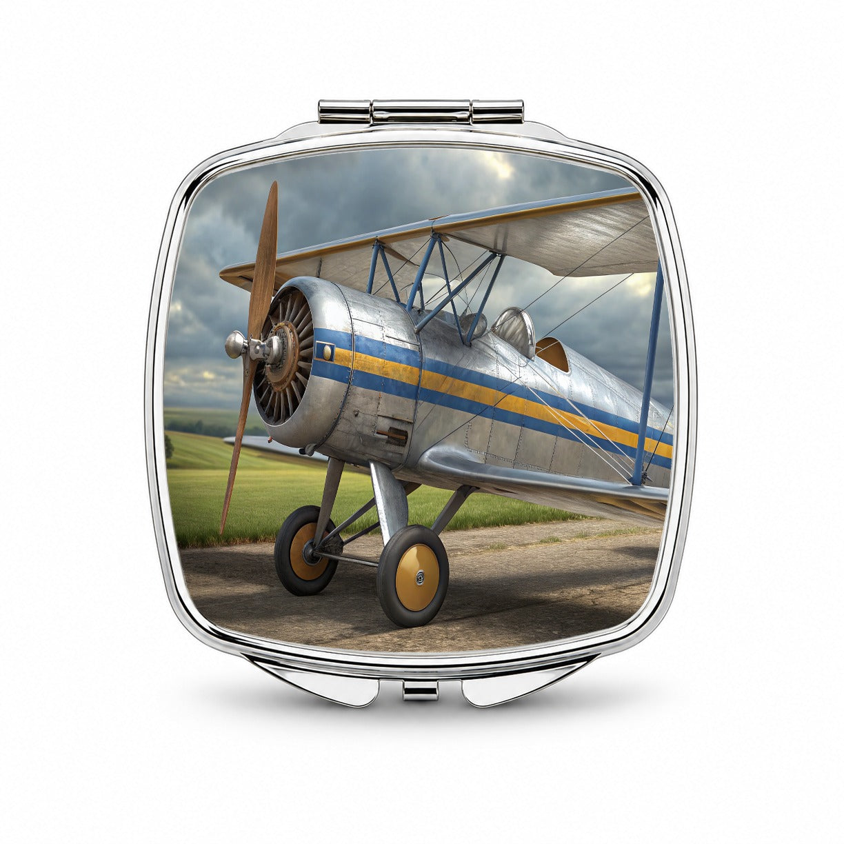 Classic Biplane Vintage Aircraft Small Travel Purse Handbag Pocket Makeup Compact Mirror