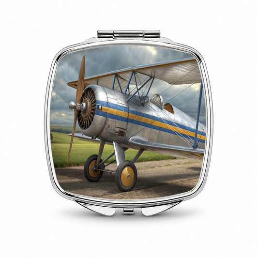 Classic Biplane Vintage Aircraft Small Travel Purse Handbag Pocket Makeup Compact Mirror