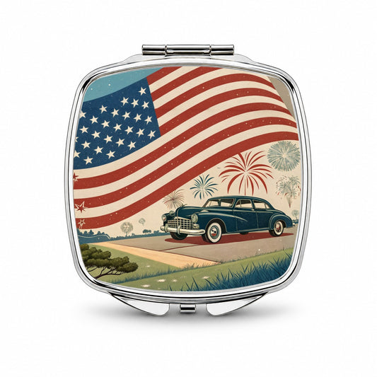 Classic USA Flag Celebration Patriotic Small Travel Purse Handbag Pocket Makeup Compact Mirror