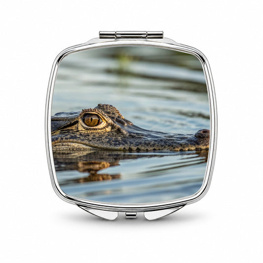 Crocodile In Water Wildlife Small Travel Purse Handbag Pocket Makeup Compact Mirror