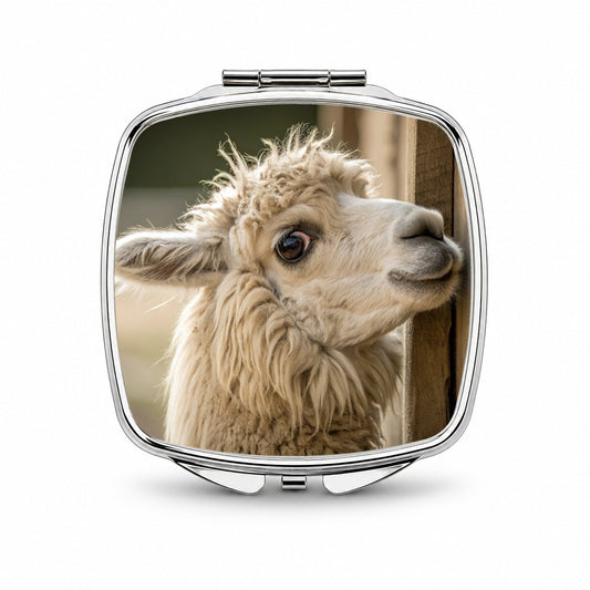 Curious Alpaca Close Up Small Travel Purse Handbag Pocket Makeup Compact Mirror